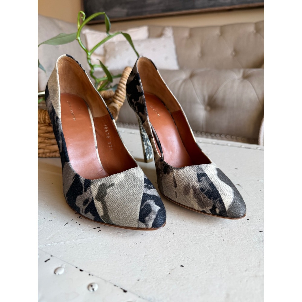 DRIES VAN NOTEN Pumps Gray Abstract Snakeskin Heel Women's 37.5 Good High Heel